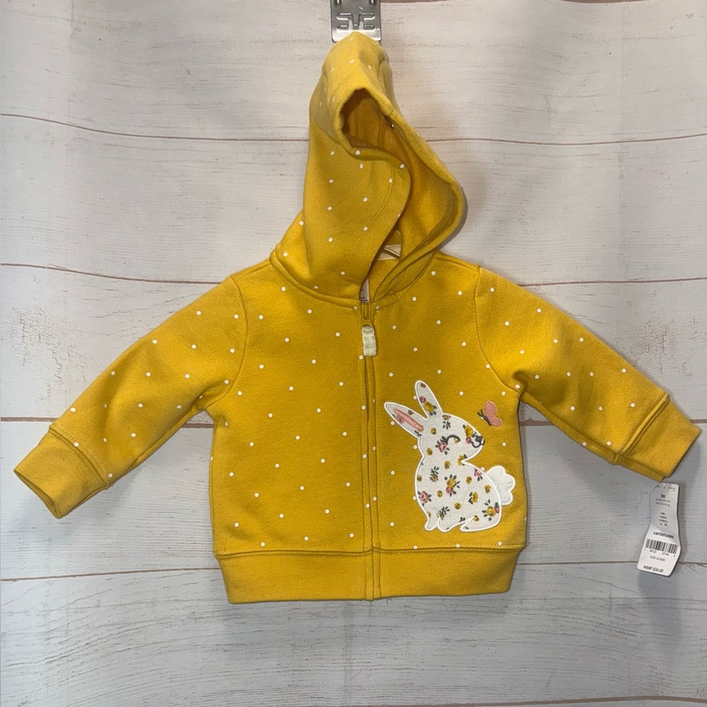 Carter's Yellow Hoodie with Bunny and Polka Dots Size 3 Months